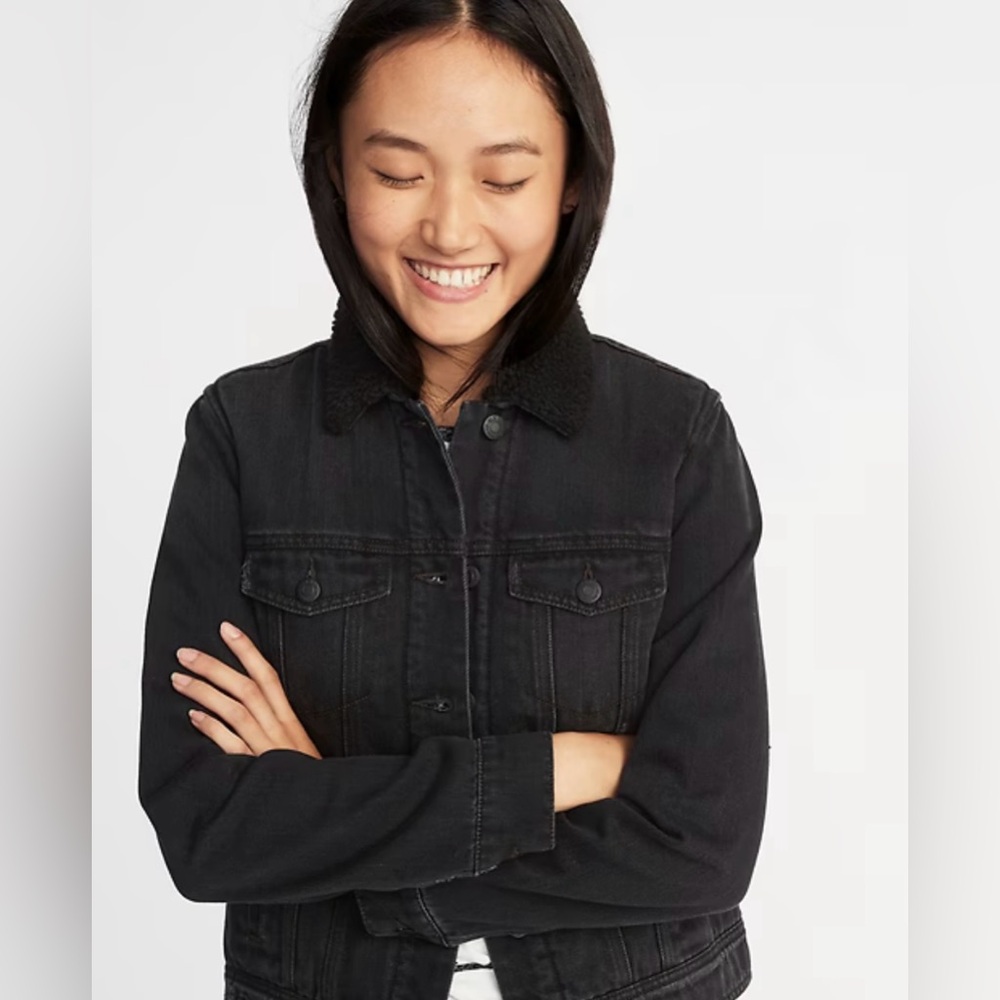 Sherpa-Lined Black Denim JacKet Midnight Black